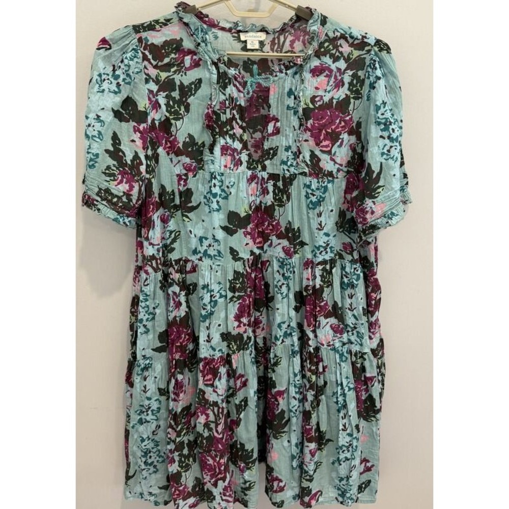 Sundance Provence Stroll Dress Boho Tiered Short Sleeve Ruffle Cotton Size XL